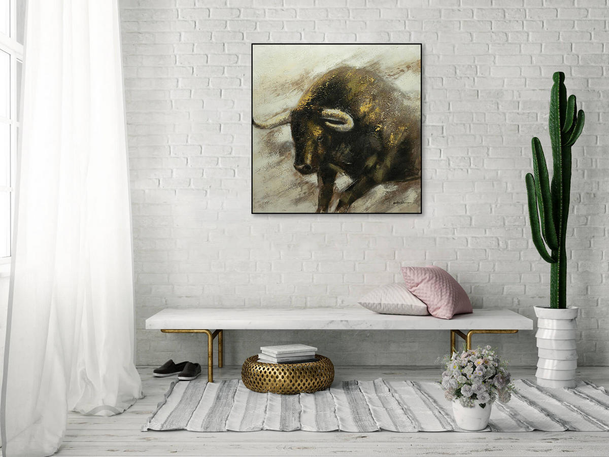 ACRYLBILD HANDGEMALT 80/80 cm - Weiß/Braun, Holz/Textil (80/80cm) - KUNSTLOFT