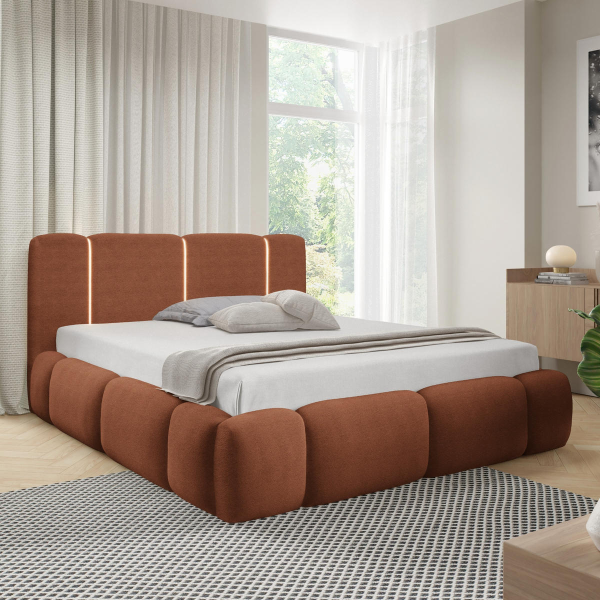 POLSTERBETT mit Stauraum und LED-Beleuchtung 180x200 cm in Orange - Orange, Metall (180/200cm) - Home Collective