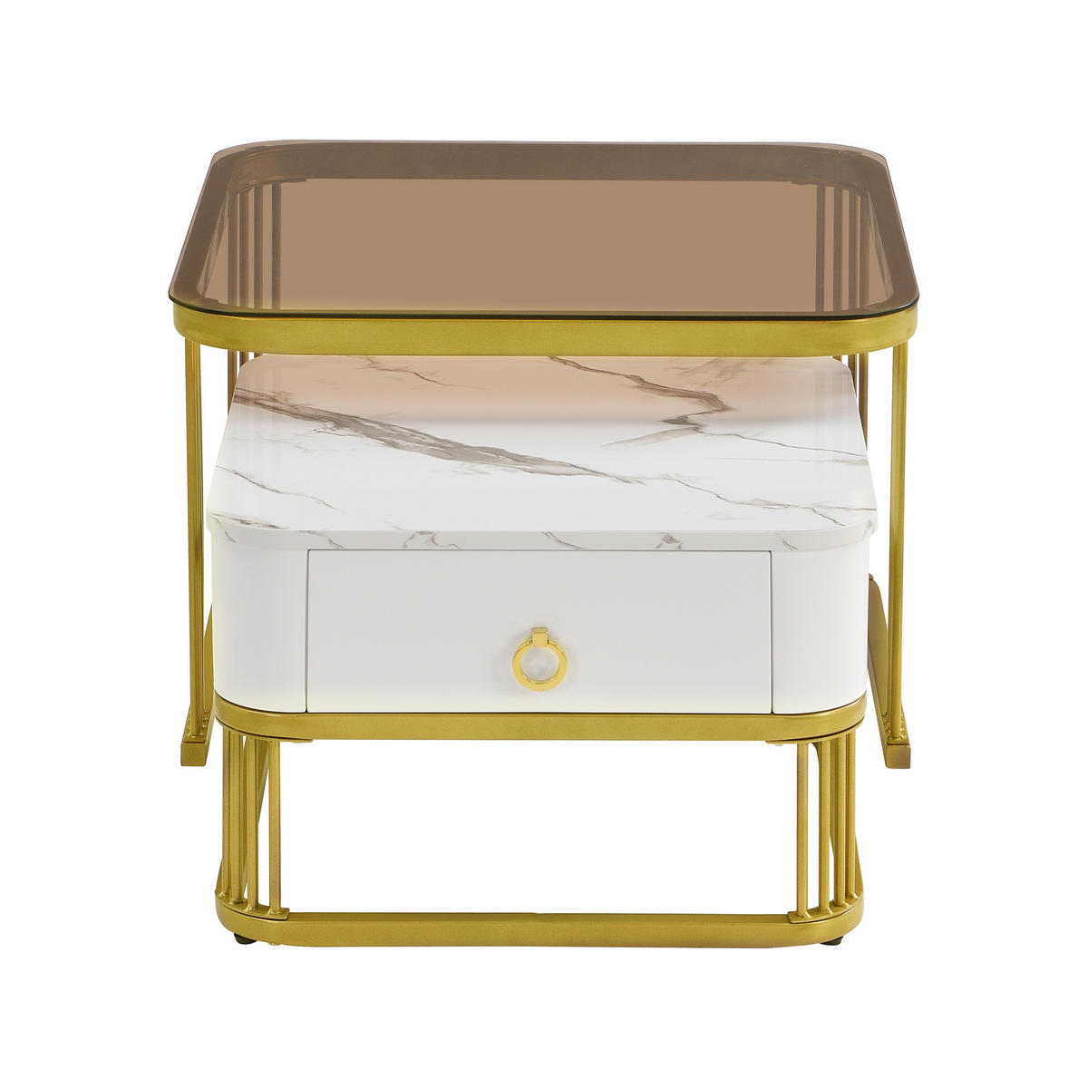 COUCHTISCH DE-025 Nestia Weiß/Gold/Teebraun 2-tlg. - Weiß, Holzwerkstoff (60/60/43cm) - ComfortXL