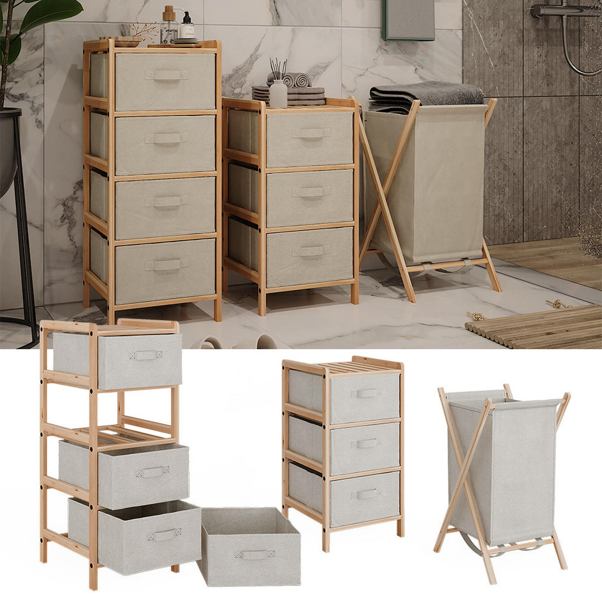 BADMÖBEL-SET Bruno Beige 3 Teile - Beige/Naturfarben, Holzwerkstoff (34.5/86/36.5cm) - Vicco
