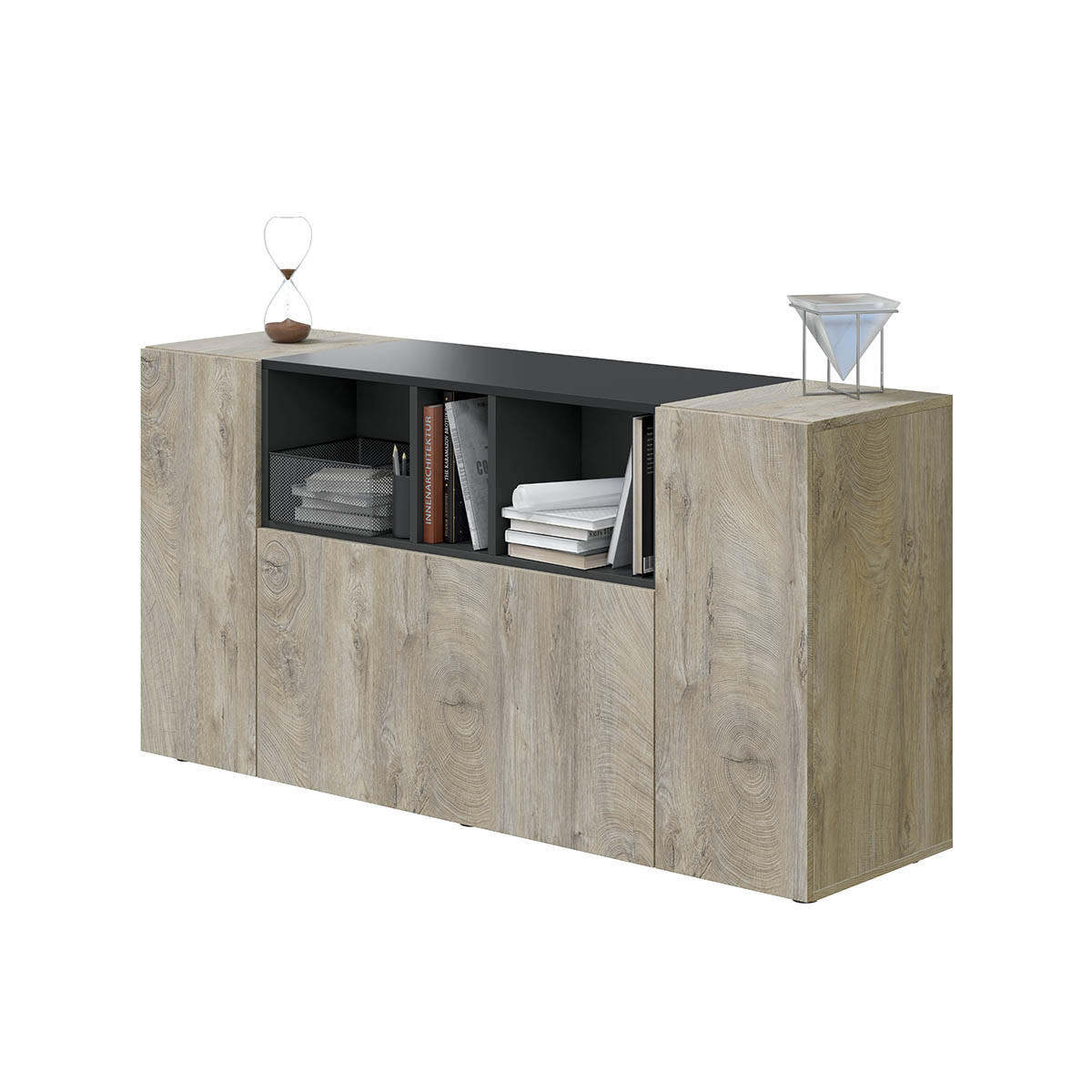 SIDEBOARD mit 3 Türen, davon 1 Flügeltür und 3 Nischen Tamiko - L150cm - Eiche Artisan/Grau, Holzwerkstoff (41/76/150cm) - Calicosy