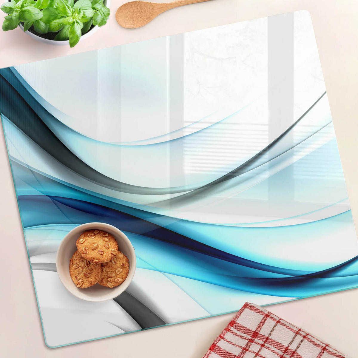 GLASPLATTE 60x52 cm Abstrakte Wellen - Braun, Glas (60/0.4/52cm) - TULUP