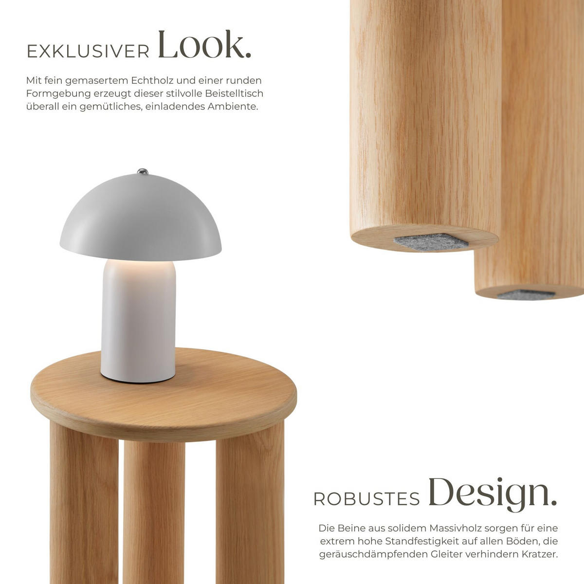 BEISTELLTISCH Sisi,bodenschonende Filzgleiter,Eiche hell - Eichefarben, Holz (40/40/45.5cm) - tectake