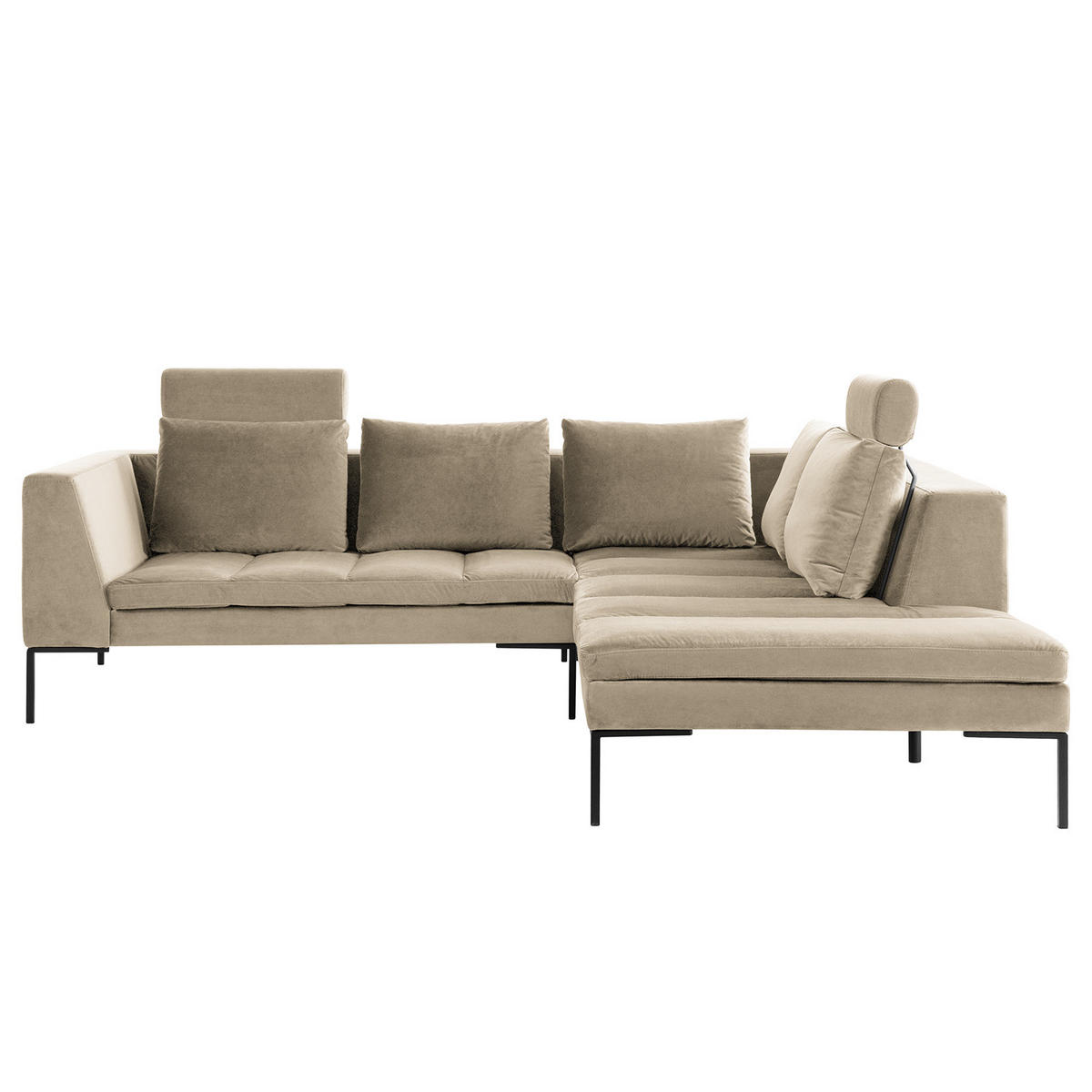 ECKSOFA mit Ottomane - Beige/Schwarz, Textil/Metall (255/230cm) - home24