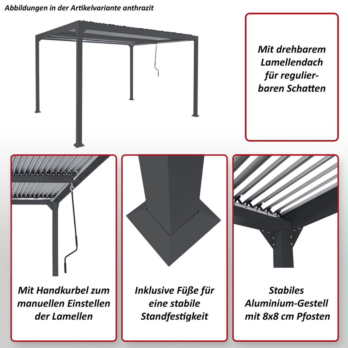 PERGOLA Anthrazit - Anthrazit, Metall (306/224/368cm) - MCW