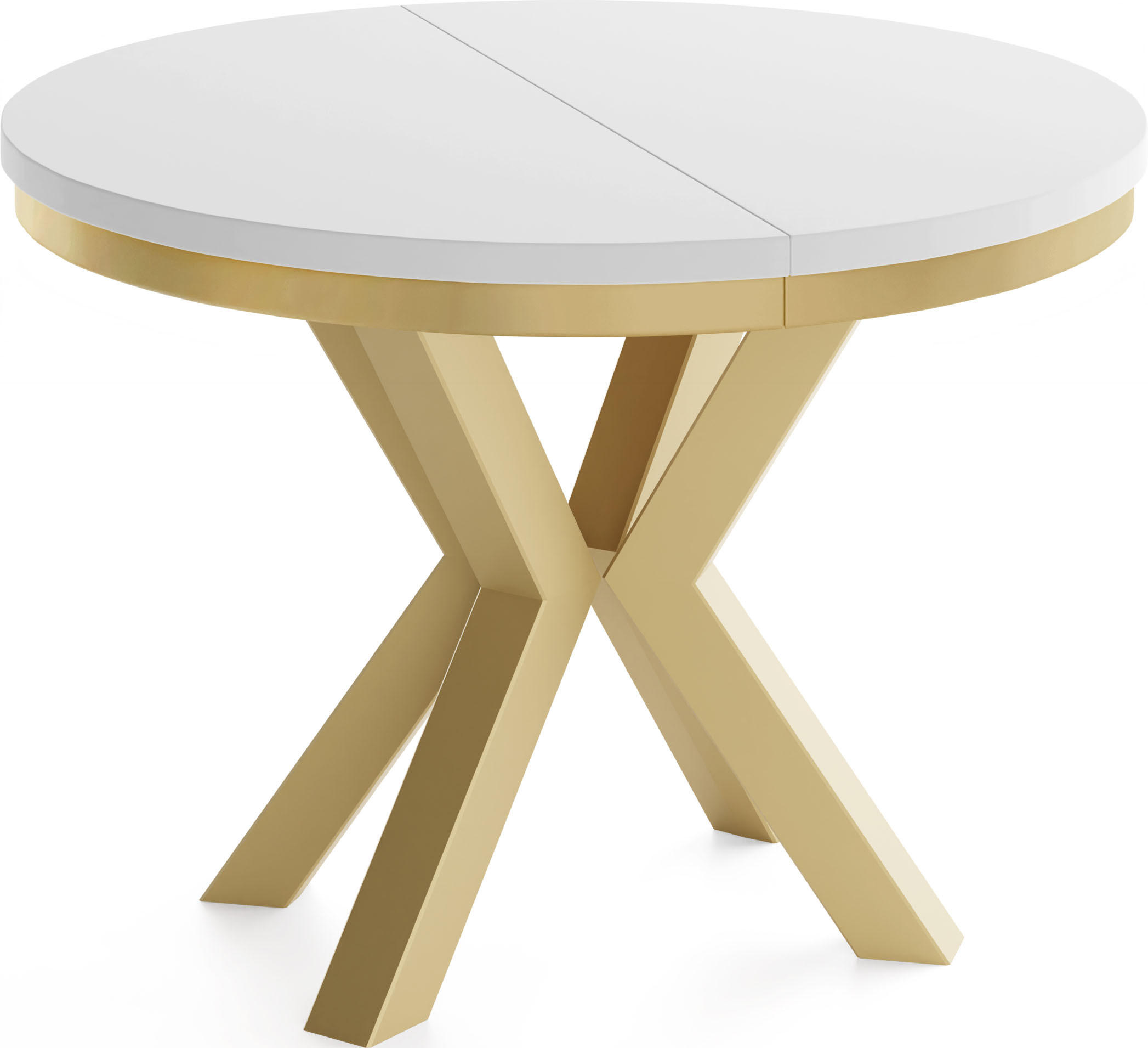 ESSTISCH Clara Gold runder ausziehbarer, Weiß 120-200/120/76 cm - Goldfarben/Weiß, Holzwerkstoff/Metall (120/120/76cm) - WFL GROUP