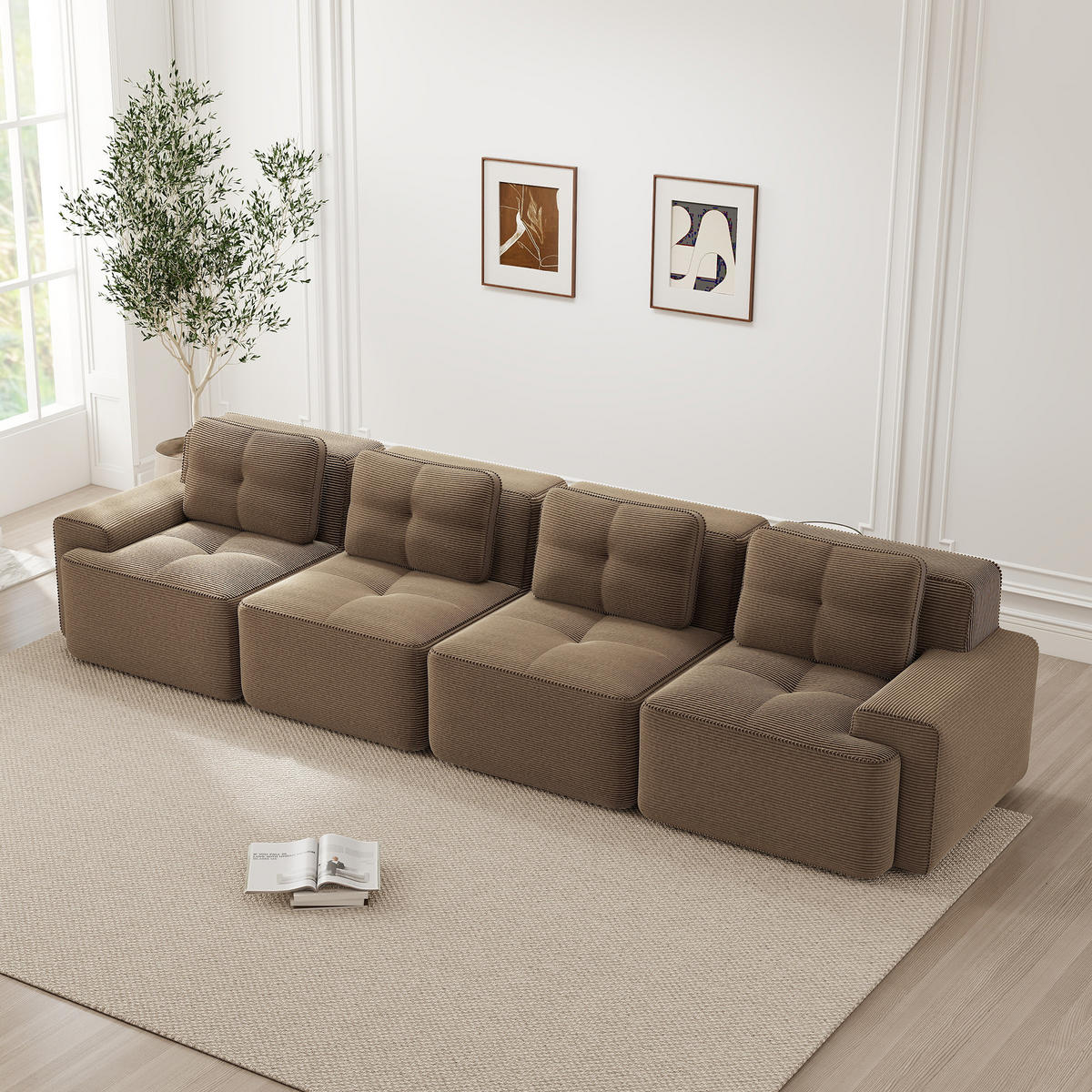 4-SITZER SOFA Cord Braun rutschfest und modular - Braun, Textil (382/69/104cm) - WISHDOR