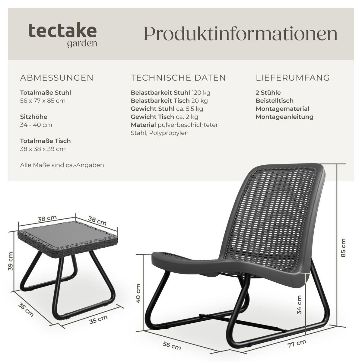 SITZGRUPPE Modica, Belastbarkeit Stuhl 120 kg, Schraubfüße, grau - Grau, Naturmaterialien/Textil - tectake
