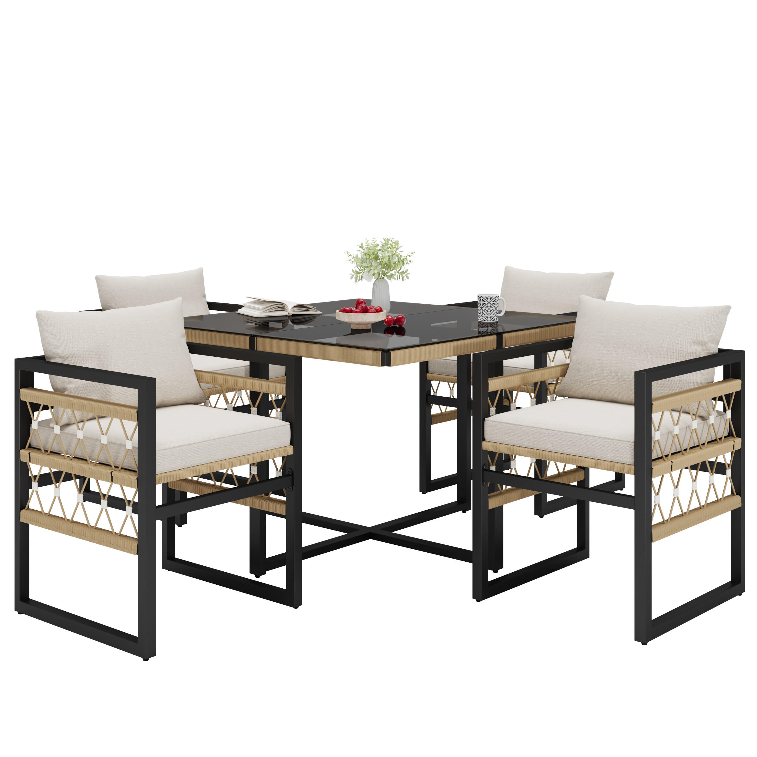 GARTENSETS aus Stahl & Sicherheitsglas 110x110x74cm Schwarz - Schwarz, Metall - Modfu