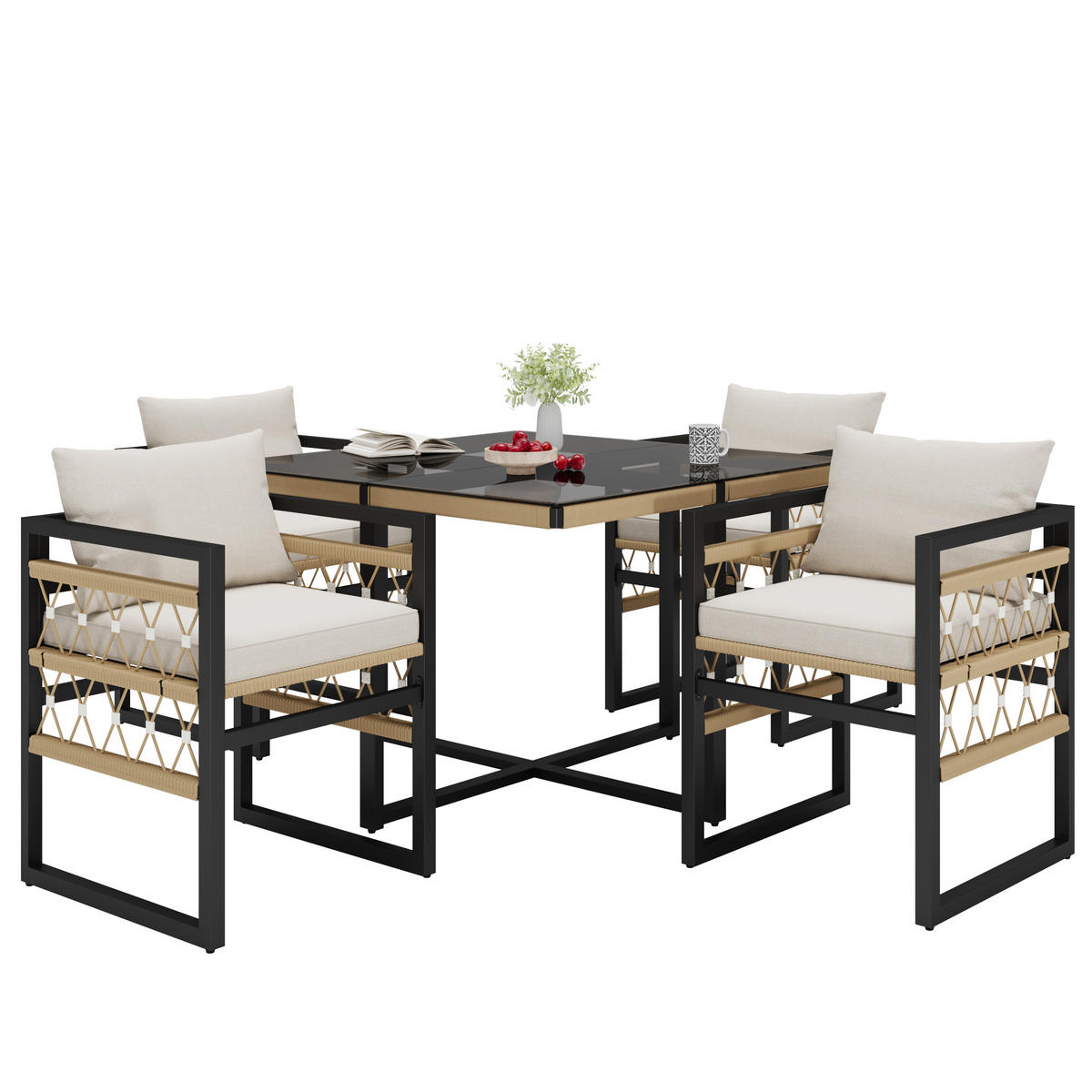 GARTENSETS aus Stahl & Sicherheitsglas 110x110x74cm Schwarz - Schwarz, Metall - Modfu