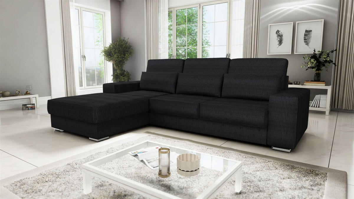 ECKSOFA Nevio In Scala - Schwarz, Holzwerkstoff/Textil (312/202cm) - Fun Möbel
