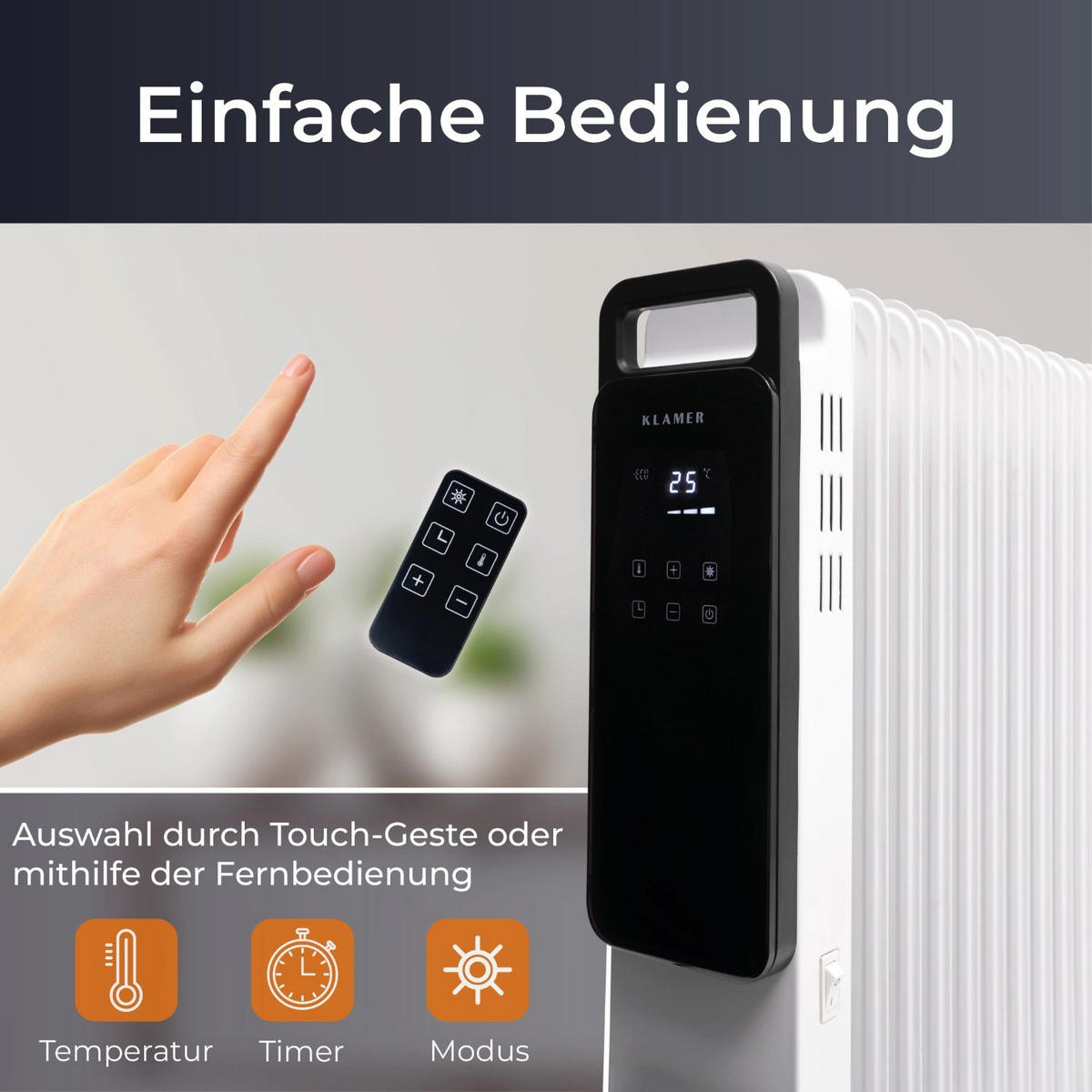 ÖLRADIATOR Weiss Mobile Elektroheizung - Weiß, Metall (25/63/52cm) - KLAMER