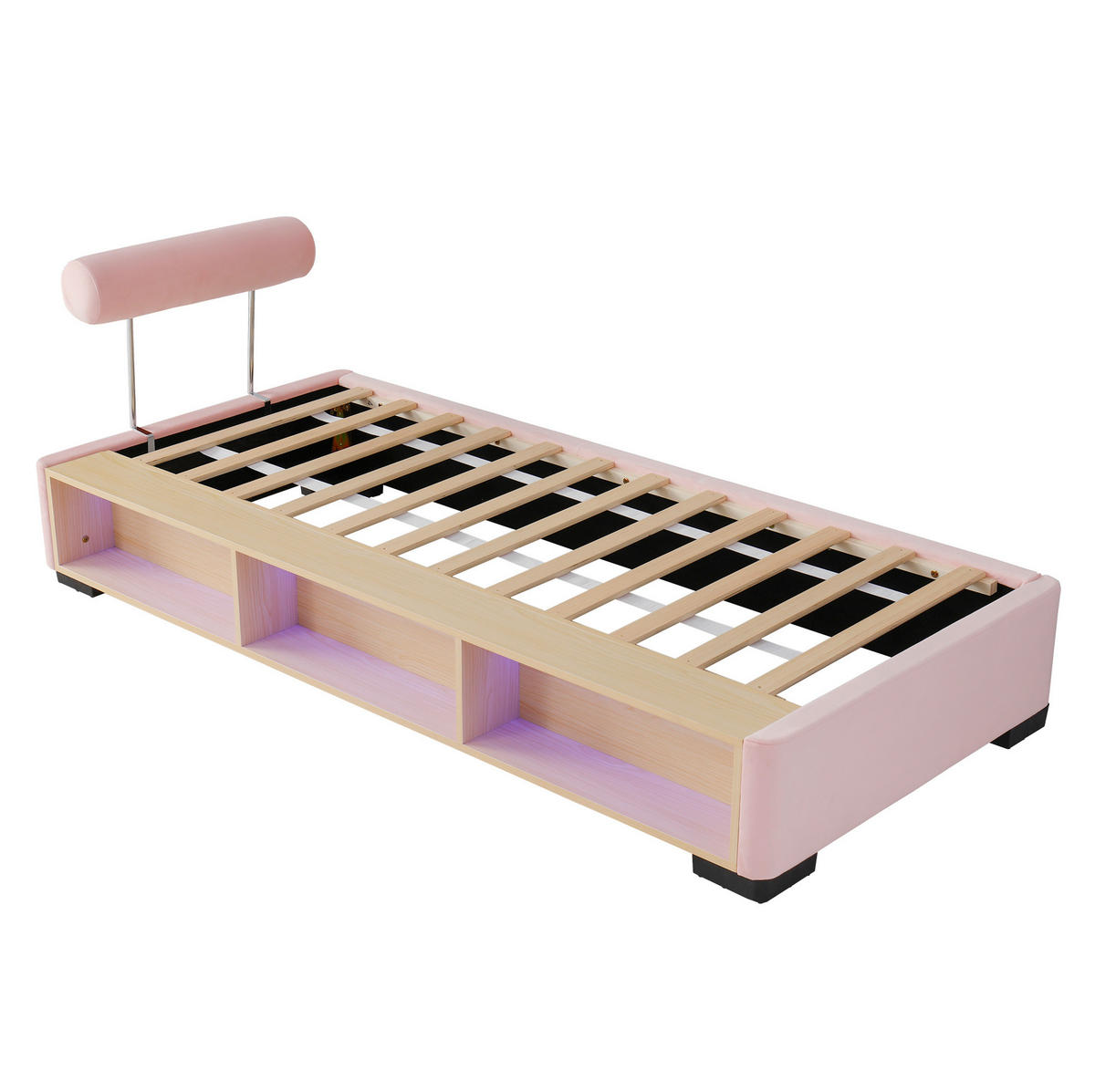 POLSTERBETT 90/200 cm Rosa mit LED und Stauraum ohne Matratze - Rosa, Textil (90/200cm) - MIVRAY