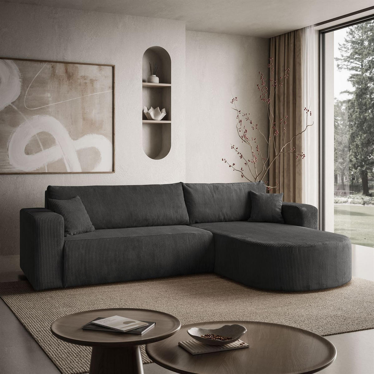 ECKSOFA SOPRANO mit Schlafunktion und Stauraum POSO 34 - Dunkelgrau, Textil (271/175cm) - Lookway