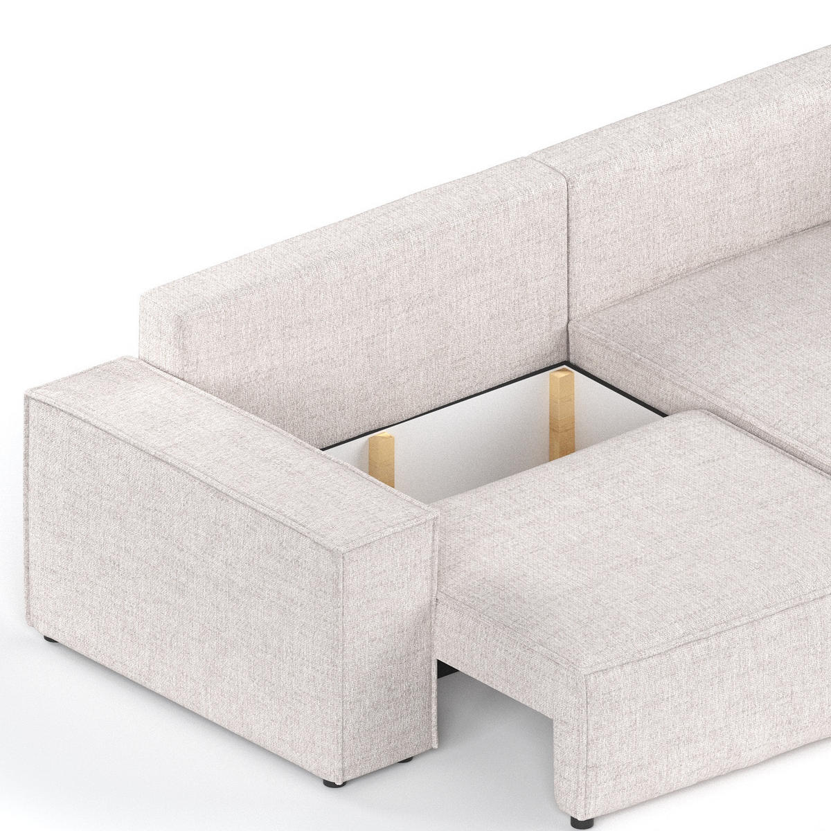 ECKSOFA AVION mit Schlaffunktion Hellbeige im Neve Stoff - Sandfarben/Schwarz, Holz/Holzwerkstoff (253/148cm) - AltaBeds