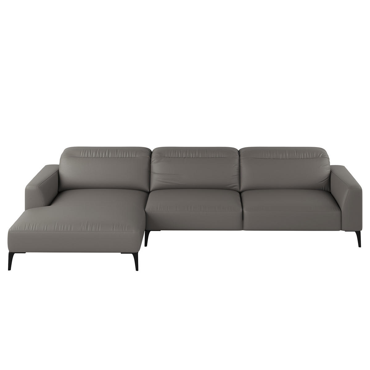 ECKSOFA mit Longchair - Schwarz/Grau, Leder/Metall (328/180cm) - home24
