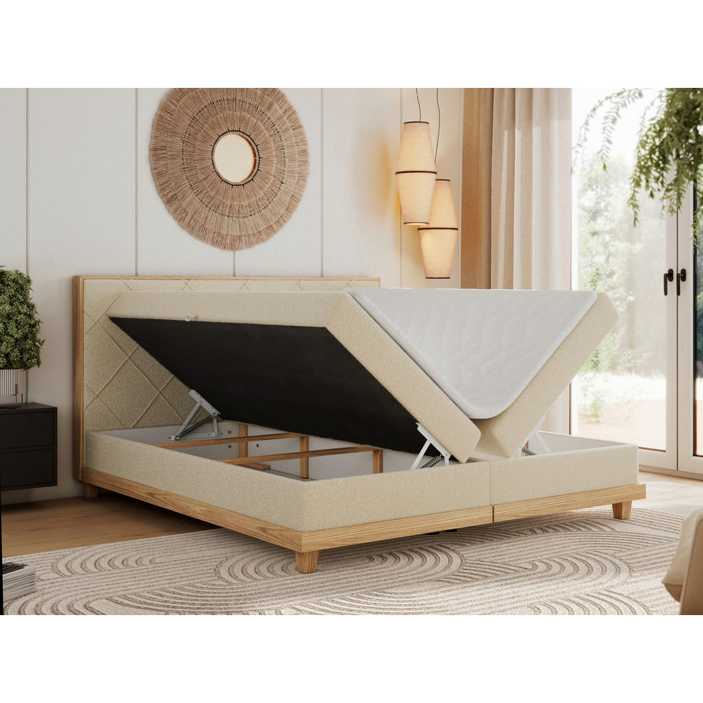 Thumbnail - MKS Boxbett, Beige, Textil, 2-Sitzer, H4, Rechteckig, 160x200 cm, Oeko-Tex®, Schlafzimmer, Betten, Boxspringbetten
