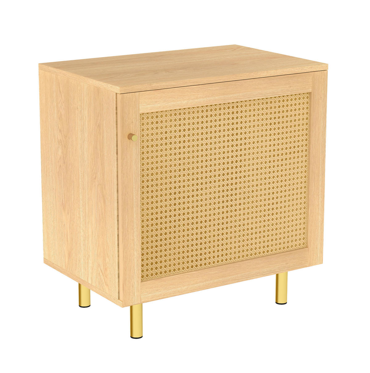 BOČNÍ skříň 60/40/63 cm přírodní z MDF s ratanovými dvířky a zlatými nohami - přírodní, kompozitní dřevo (60/63/40cm) - OKWISH