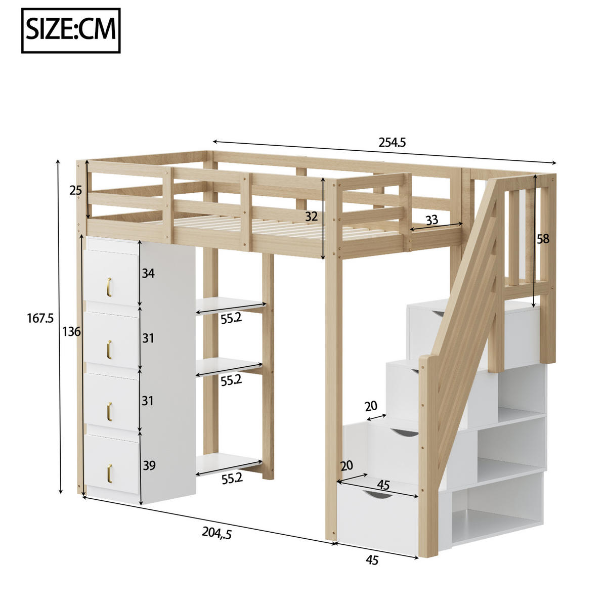 HOCHBETT 90/200 cm aus Holz mit Stauraum und Regal in Naturfarbe - Weiß, Holz (90/200cm) - Flora Grace