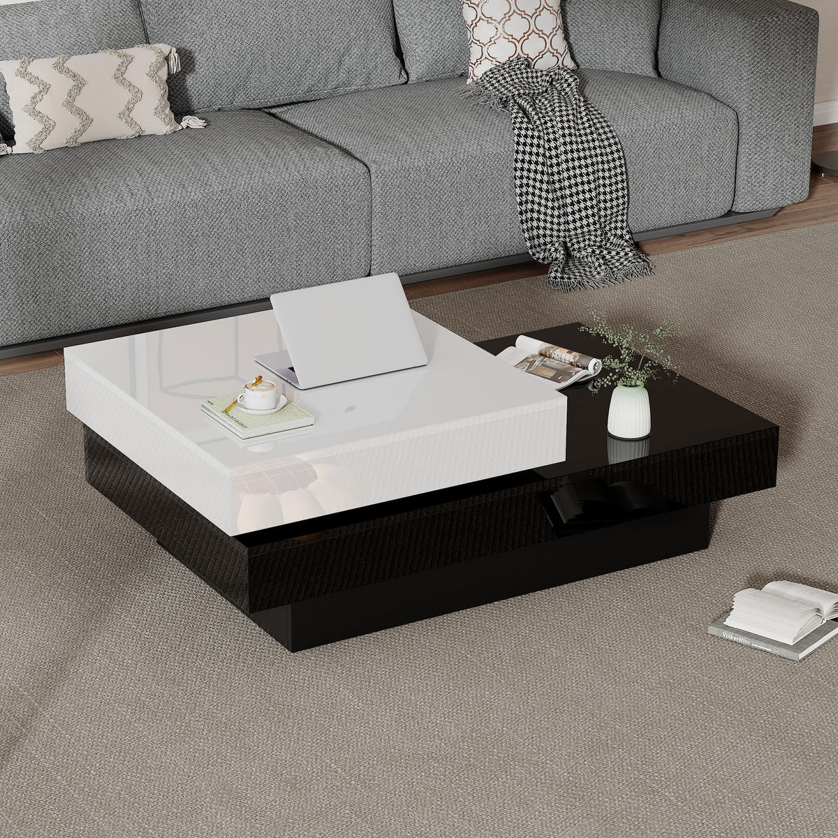 COUCHTISCH Weiß/Schwarz 103/60/35,5 cm drehbar - Weiß, Holzwerkstoff (60/103/35.5cm) - PANGIVO