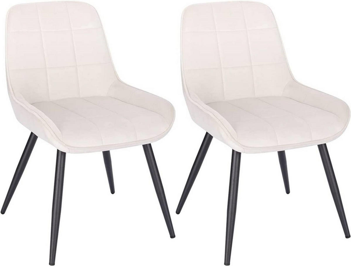 ESSZIMMERSTUHL 2er-Set, Polsterstuhl, Samt, Cremeweiß - Creme/Schwarz, Textil/Metall (52.5/81.5/62cm) - Woltu