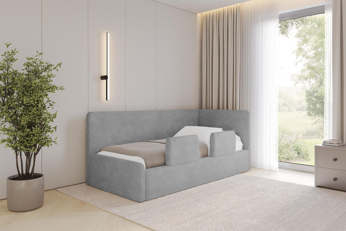 EINZELLBETT Jugendbett mit Bettkasten, Links - NORY 80x200 Grau - Hellgrau, Holzwerkstoff/Textil (80/200cm) - ALTDECOR