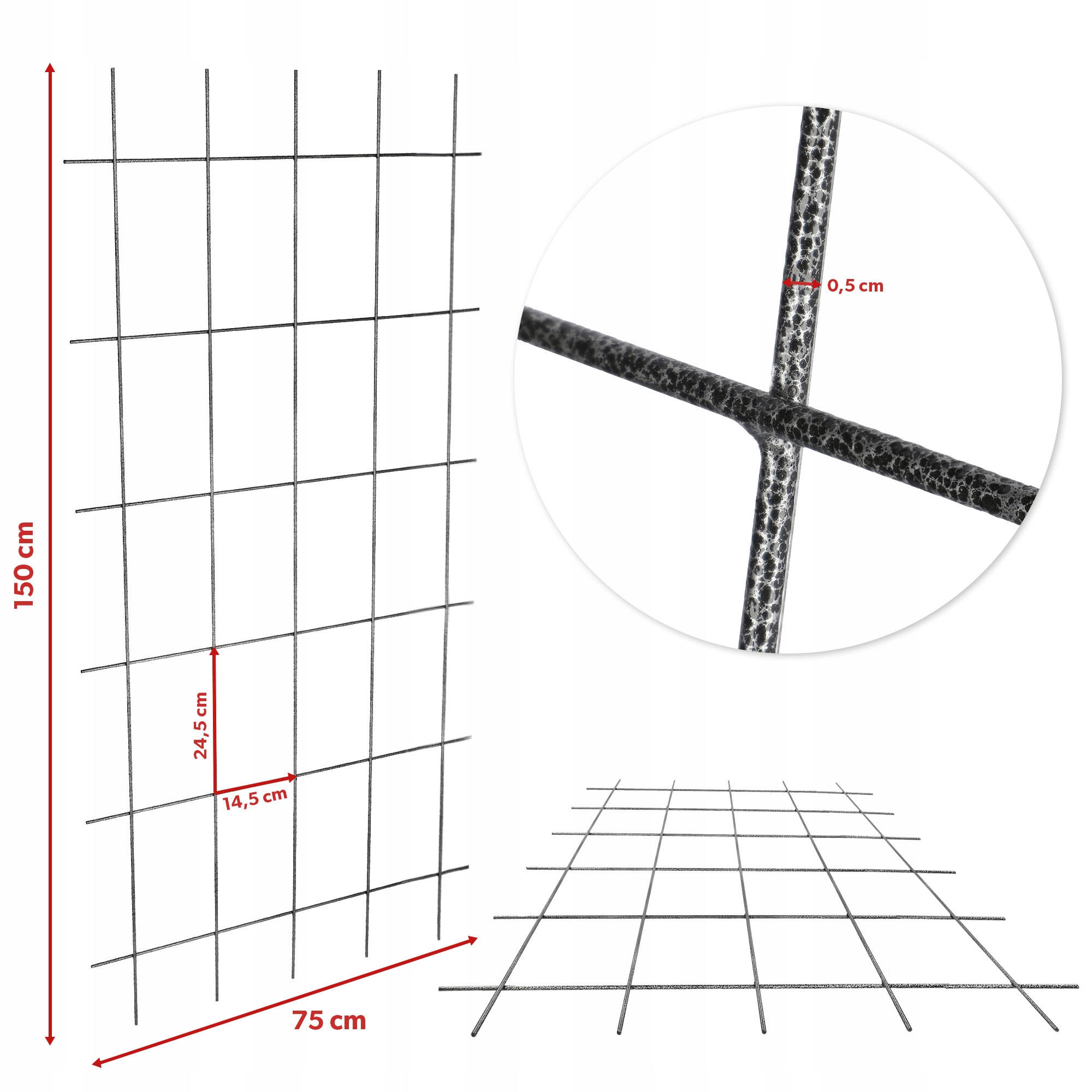 BLUMENGITTER aus Metall, 75 x 150 cm, Schwarz - Schwarz, Metall (75/150cm) - KADAX