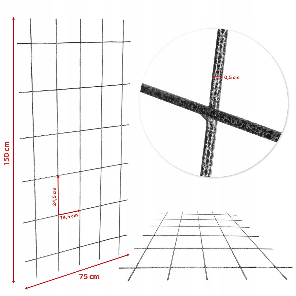 BLUMENGITTER aus Metall, 75 x 150 cm, Schwarz - Schwarz, Metall (75/150cm) - KADAX