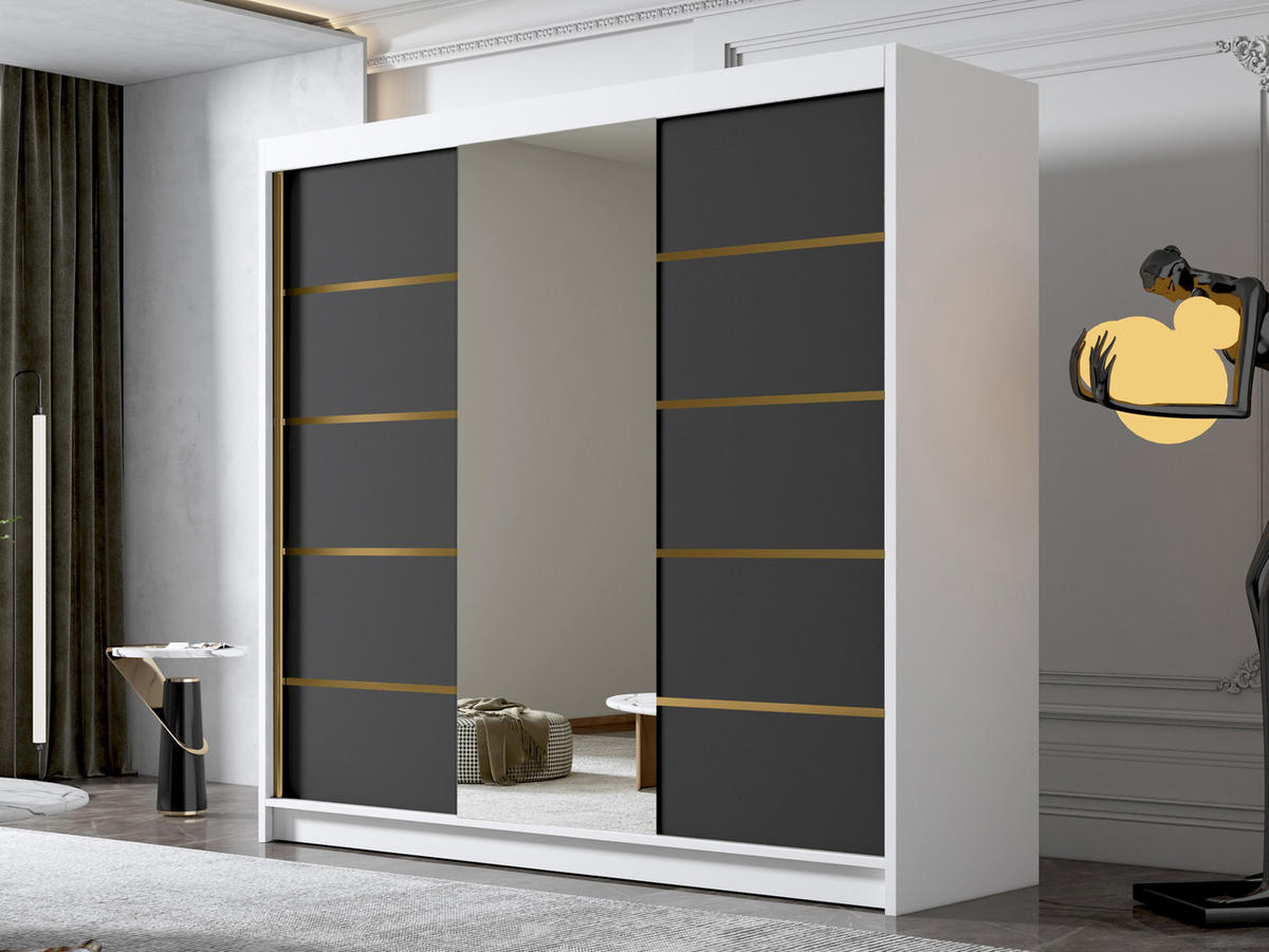 SCHIEBETÜRENSCHRANK Evo VI - Goldfarben/Multicolor, Holzwerkstoff/Metall (200/215/58cm) - MIRJAN24