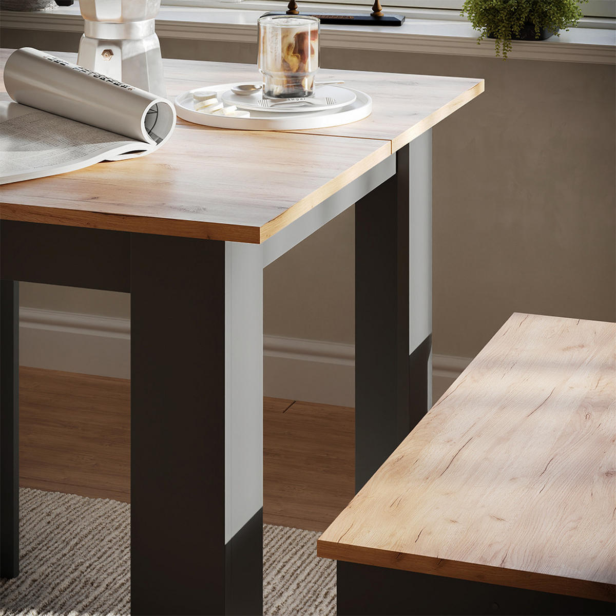 ESSTISCH SET Sentio Anthrazit/Goldkraft Eiche 80 x 80 cm mit 2 Bänken - Anthrazit, Holzwerkstoff (80/73/80cm) - Vicco