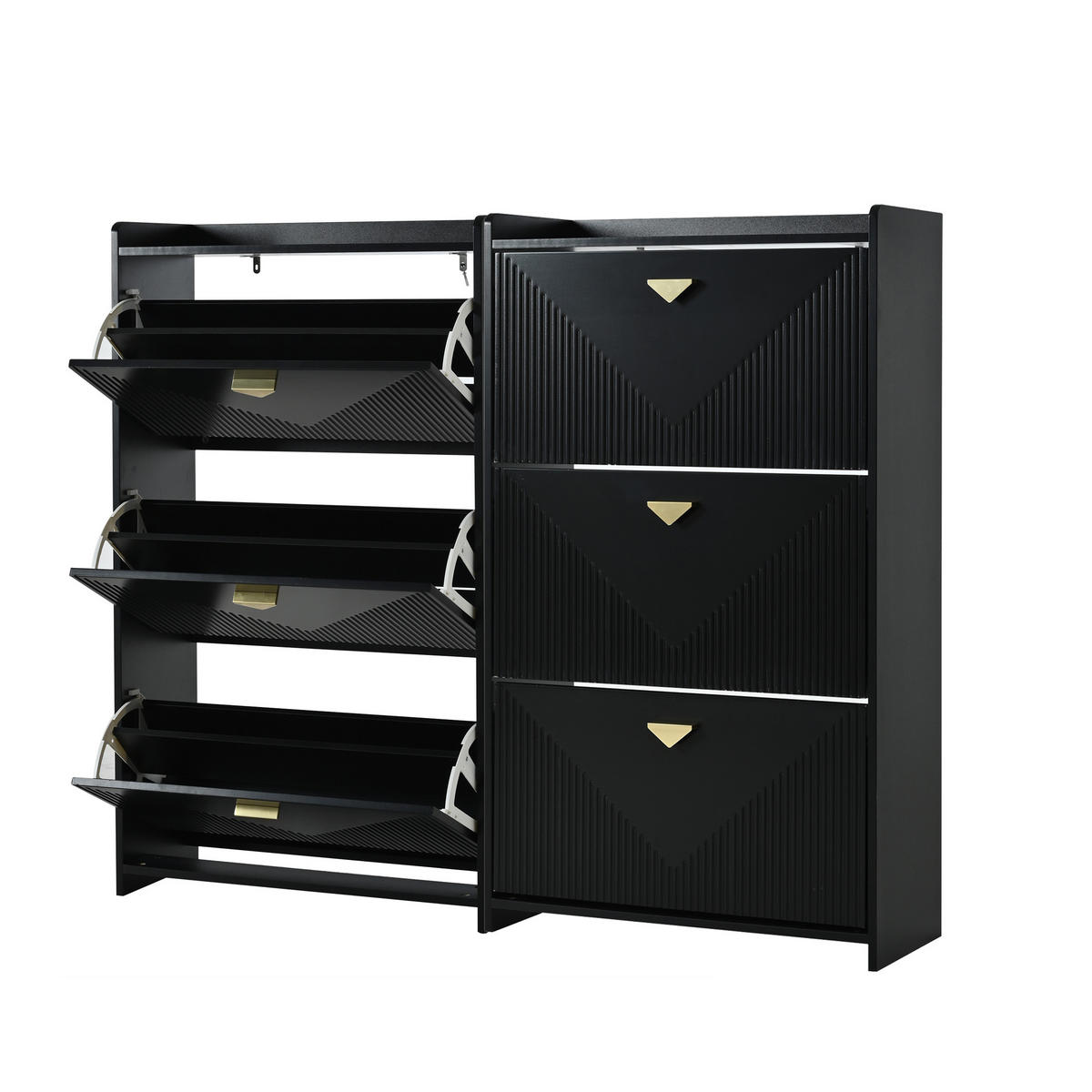 SCHUHSCHRANK aus MDF 140x30x120cm in Schwarz mit 3 Klapptüren - Schwarz, Holzwerkstoff (140/120/30cm) - Modfu