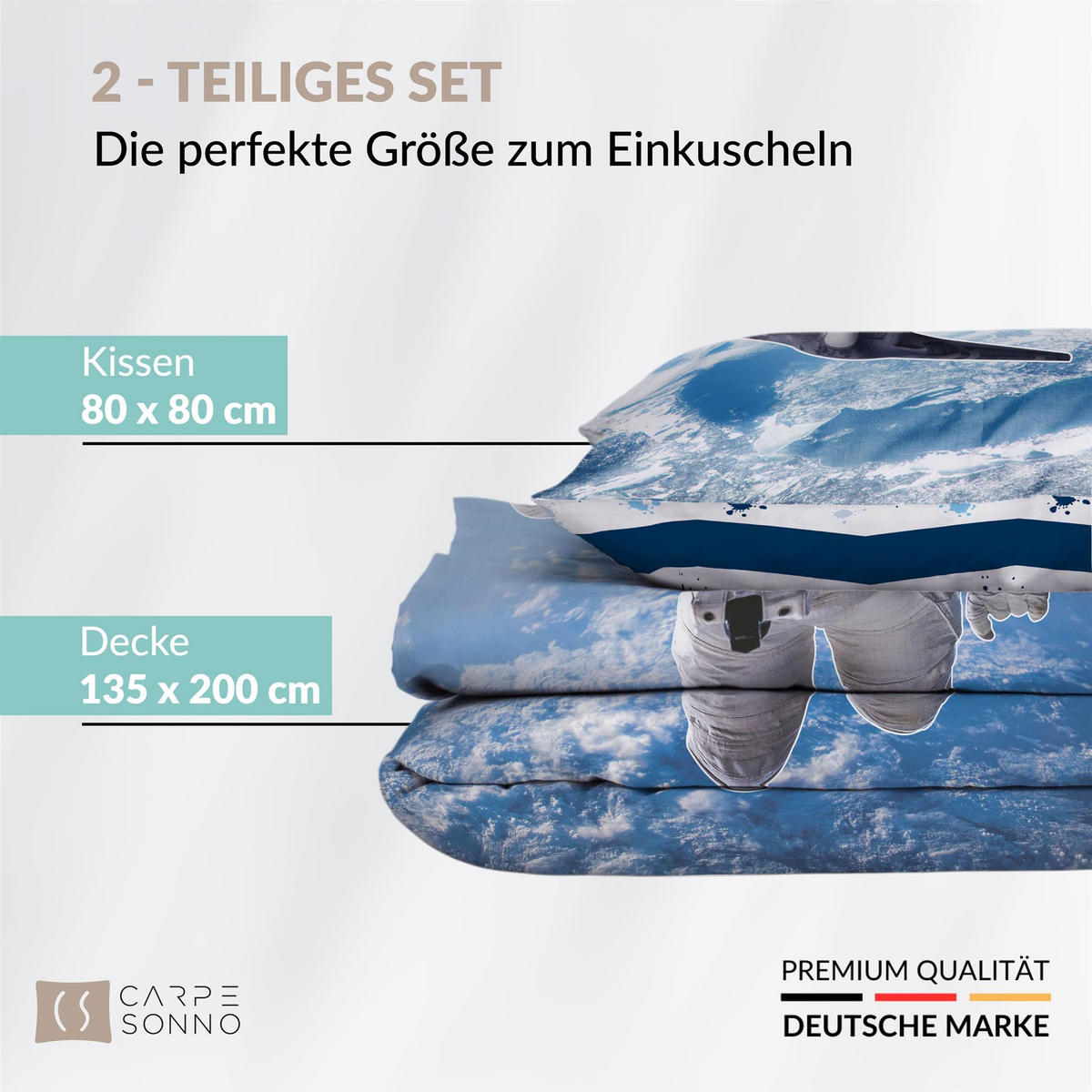 KINDERBETTWÄSCHE 135x200 cm Astronaut Weltall aus 100% Baumwolle - Leuchtet um Dunkeln - Blau, Textil (135/200cm) - Carpe Sonno