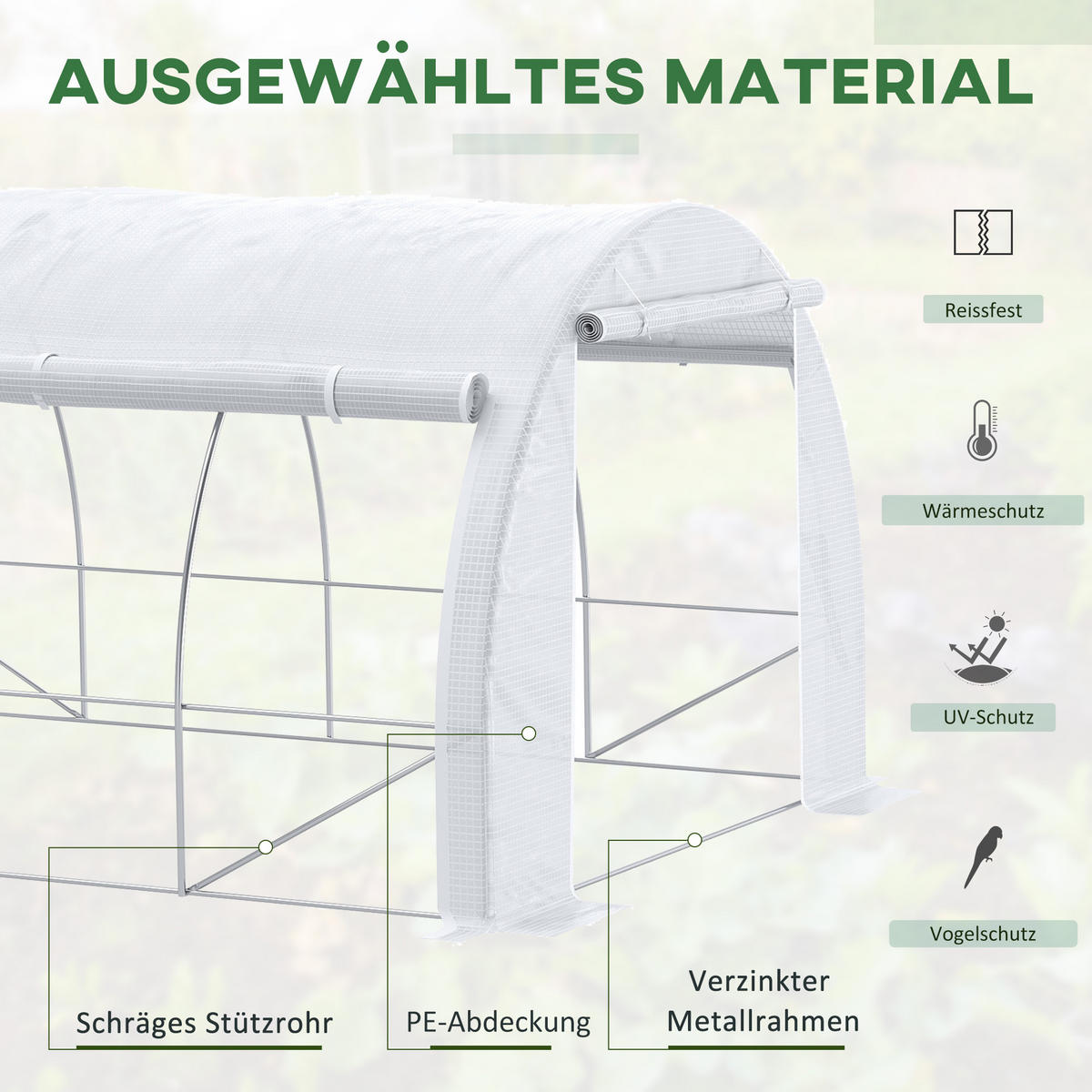 FOLIENGEWÄCHSHAUS mit aufrollbar Abdeckungen, UV-Schutz, Verzinkter Stahl, PE, Weiß - Weiß, Kunststoff/Metall (300/200/397cm) - Outsunny