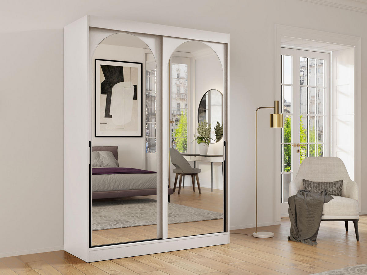 SCHIEBETÜRENSCHRANK Modin 150 - Kaschmir/Schwarz, Holzwerkstoff/Kunststoff (150/216/65cm) - MIRJAN24