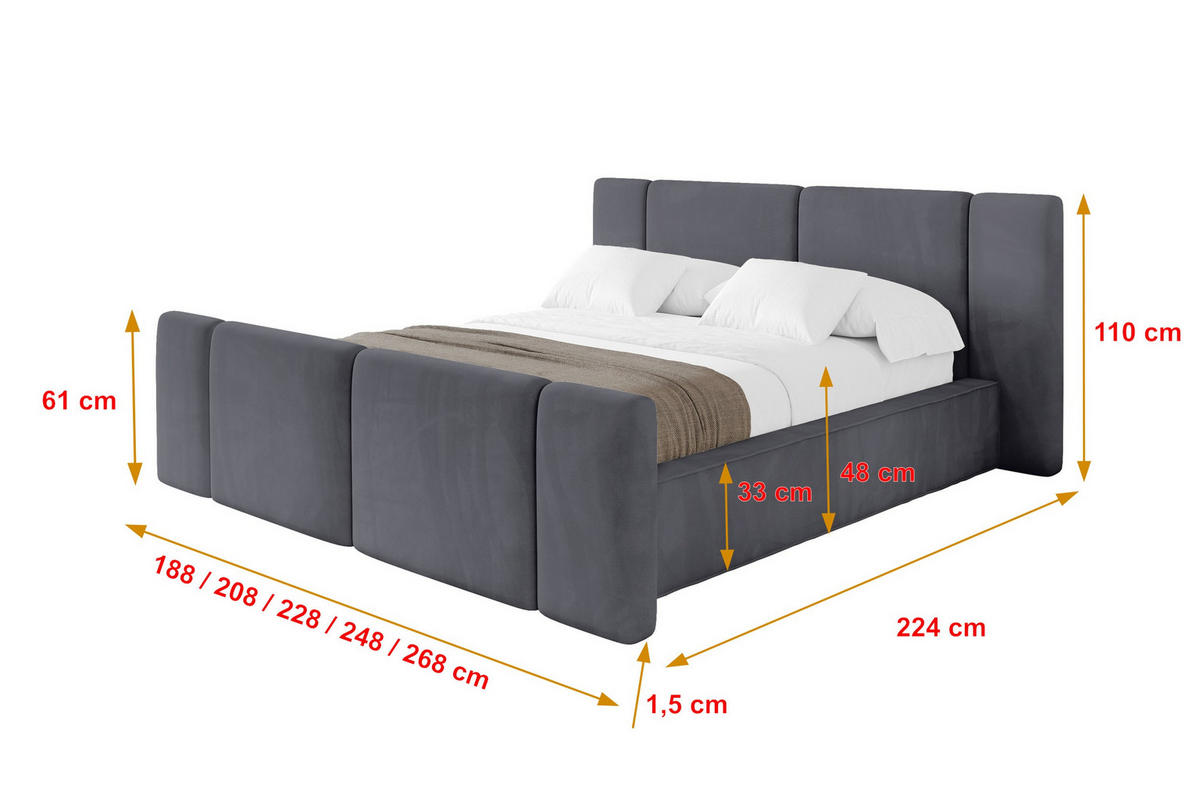 POLSTERBETT mit Bettkasten, Fußteil und Lattenrost, Boxbett ohne Matratze - RIVO-Z 120x200 Dunkelgrau - Dunkelgrau, Holzwerkstoff/Textil (120/200cm) - ALTDECOR