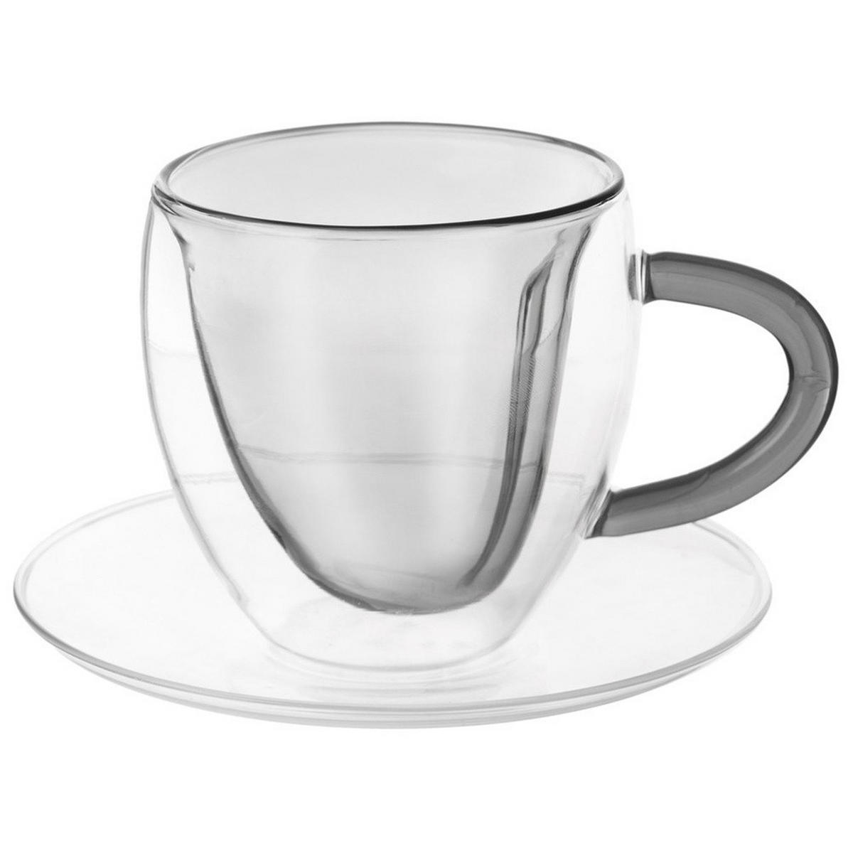 THERMOBECHER Herz z Untertasse 2er-Set - Klar, Glas (0.16L) - Orion 