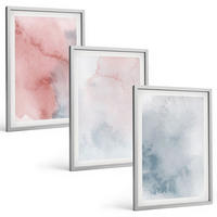 BILDER SET 3er Set - 40x60 cm Silberner Rahmen - Pastellfarben auf Leinwand - Silberfarben, Kunststoff (40/60cm) - TULUP