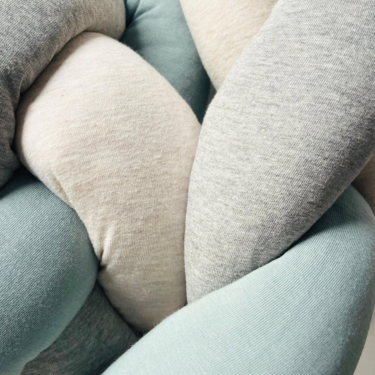 BETTSCHLANGE geflochten Jersey Trio Grau - Pastellblau, Textil (16/200cm) - nordic coast company