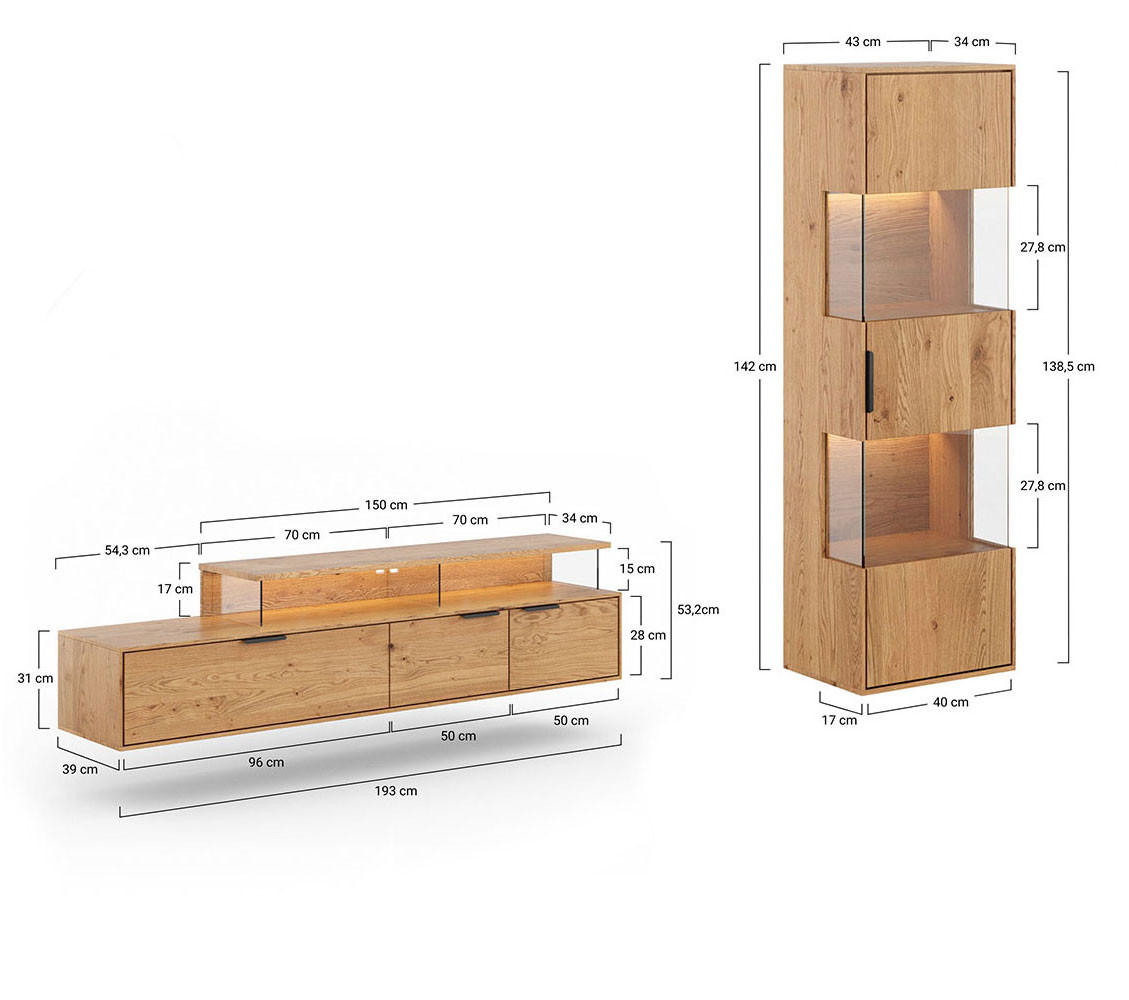 Thumbnail - Feldmann-Wohnen Wohnwand, Eiche, Eiche, Holz, 4 Fächer, 243x142x39 cm, Wohnzimmer, Wohnwände, Wohnwand-Sets