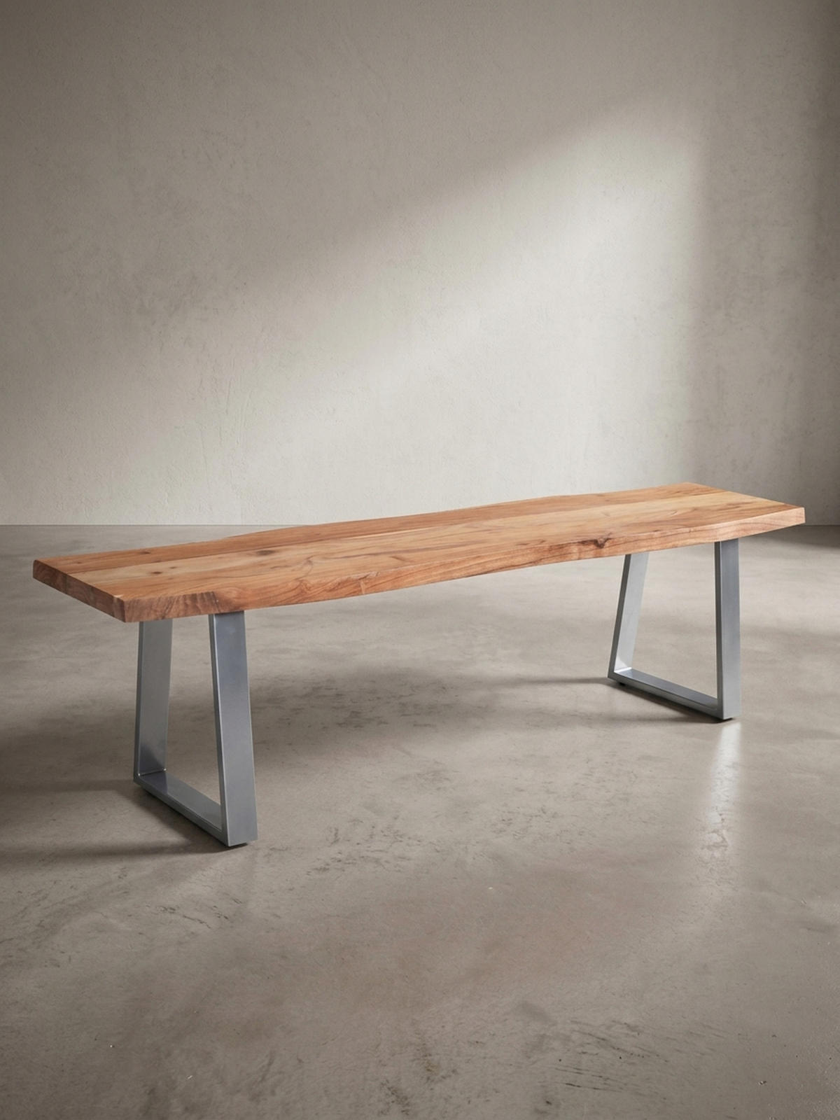 ESSZIMMERBANK Massivholz Metall Baumkante Chromgestell, Akazie 180x40x46 cm - Silberfarben/Braun, Holz/Metall (180/46/40cm) - KADIMA DESIGN