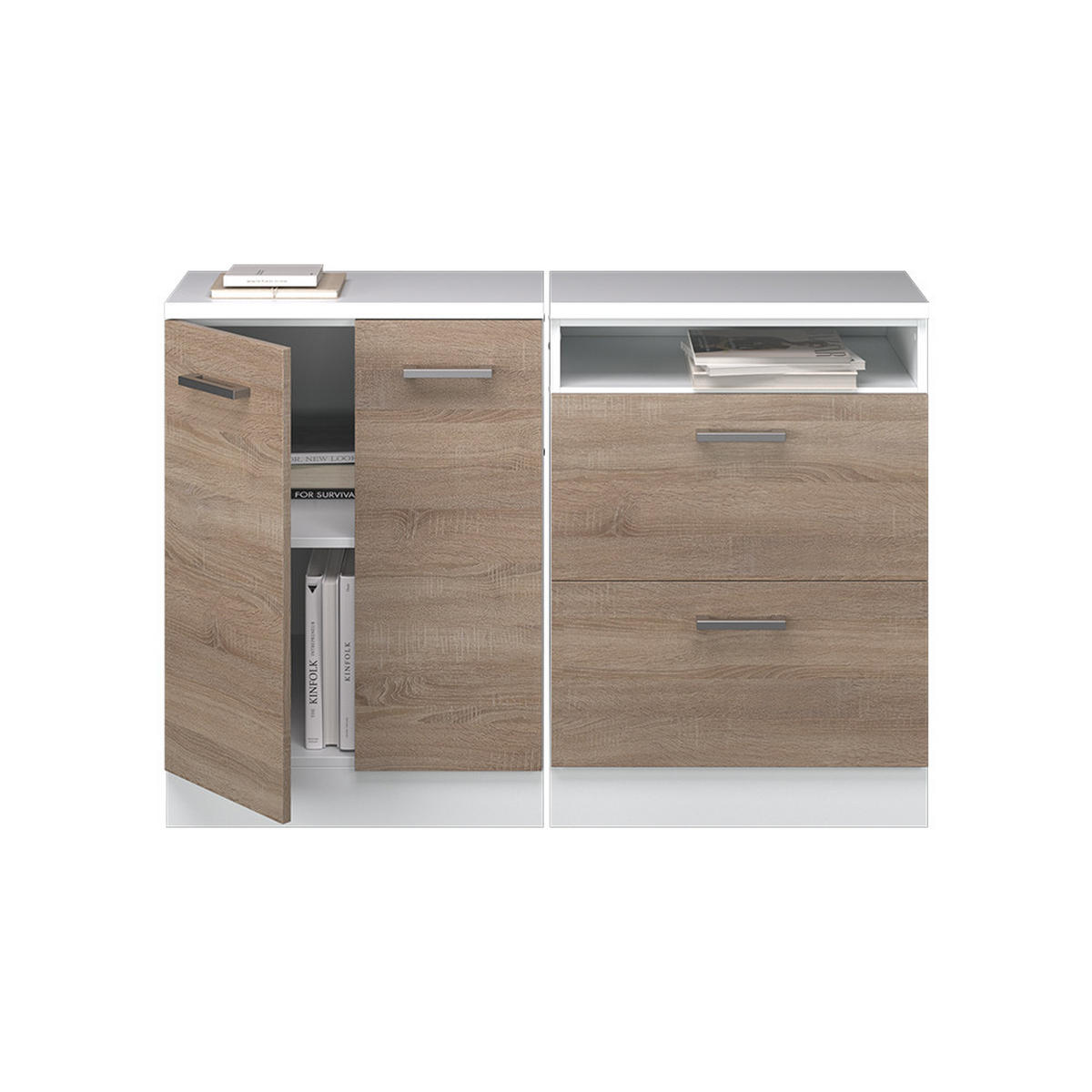 SKRIŇOVÁ SÚPRAVA SO ŠIKMOU STRECHOU Rion Sonoma 120 cm Súprava 2 korpusov skrine hĺbka 60 cm - biela/dub sonoma, kompozitné drevo (120/83.8/60cm) - Vicco
