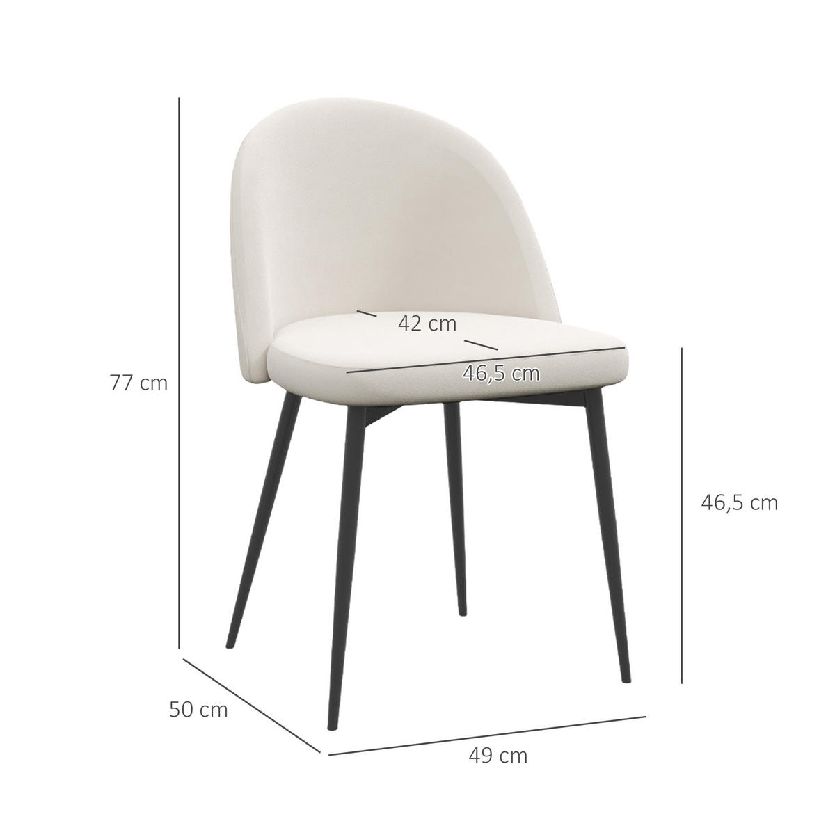 ESSZIMMERSTÜHLE 2er-Set DE-13251 Skandinavisch & Veloursbezug - Creme, Metall (50/77/49cm) - ComfortXL