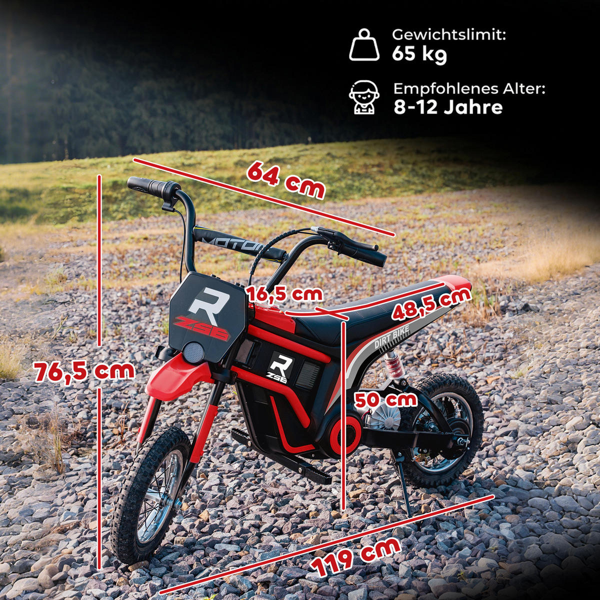 ELEKTRO Motorrad Kinder Elektromotorrad mit 24V 350W Motor, 8-16 KMH Rot - Rot, Kunststoff (119/64/76.5cm) - HOMCOM