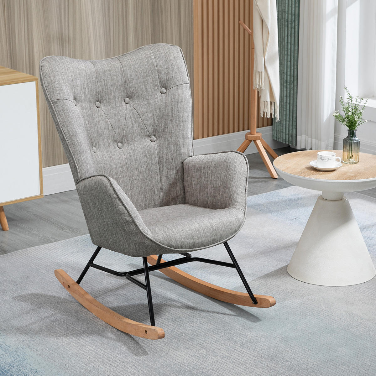 SCHAUKELSTUHL 2er-Set, Metall, Grau - Grau, Holz/Textil (66/97/84cm) - Meubles Cosy