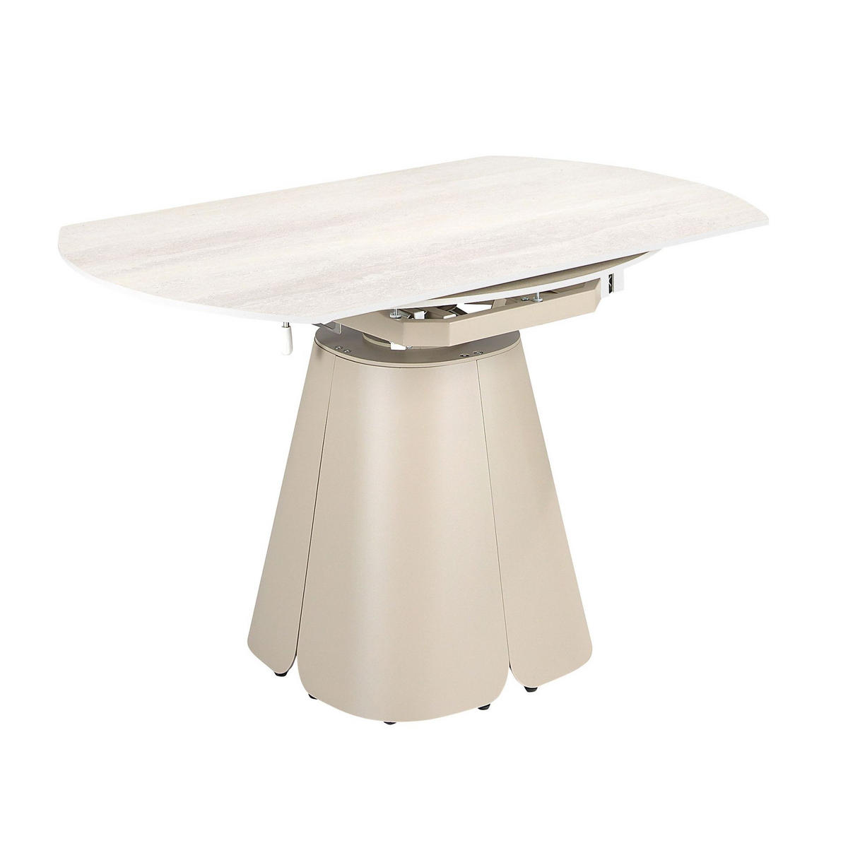 ESSTISCH Ausziehbarer runder aus Porzellanmarmor und sandfarbenem Stahl Ø130/80/76 cm - Sahara, Keramik/Stein (80/130/76cm) - ANGEL CERDA