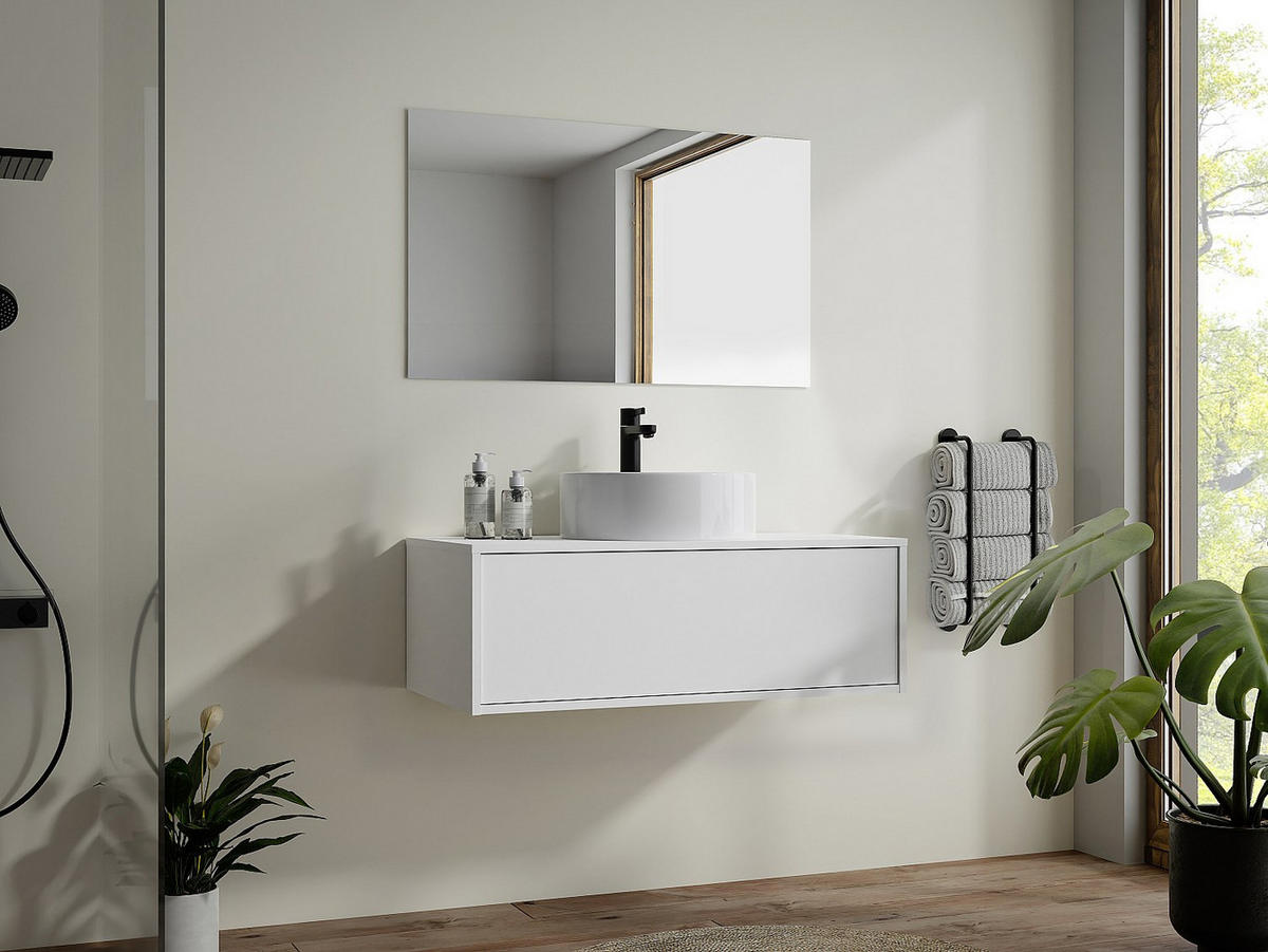 EINZELWASCHTISCH - 94 cm x 47 cm - Holz, Platte - Weiß - TEANA - Weiß, Holz (94/32/47cm) - Vente-Unique