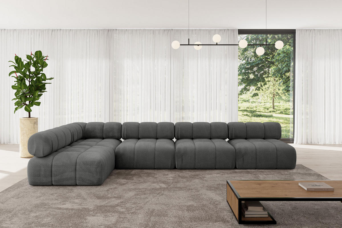 ECKSOFA modulares Sofa Samaro-L3 - 380x190x70 cm Dunkelgrau Velours - Dunkelgrau, Holzwerkstoff/Textil (380/190cm) - ALTDECOR