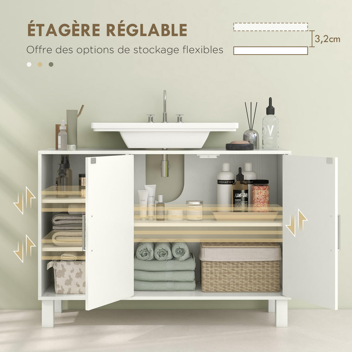 WASCHBECKENUNTERSCHRANK DE-15892 U-Aussparung Creme - Creme, Holzwerkstoff (90/63/30cm) - ComfortXL