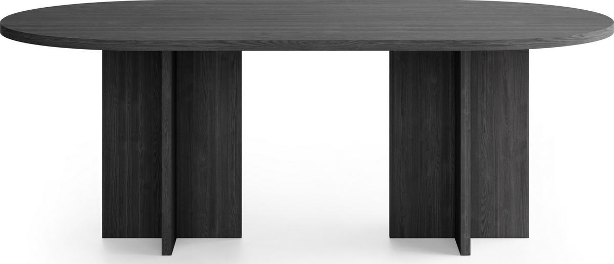 ESSTISCH Aster oval, Esche Schwarz 204/90/75 cm - Eschefarben/Schwarz, Holzwerkstoff (90/204/75cm) - WFL GROUP
