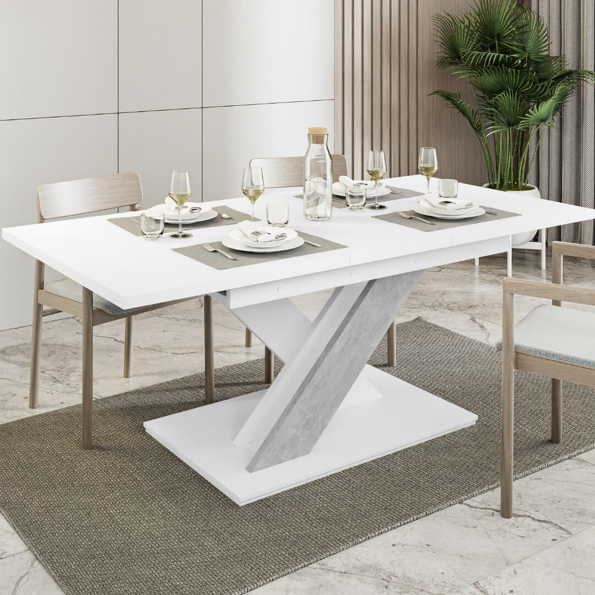 ESSTISCH Grau Betonoptik und Weiß Ausziehbar 140 - 180 cm - Weiß/Grau, Holzwerkstoff (140/80/75cm) - PROSPERO